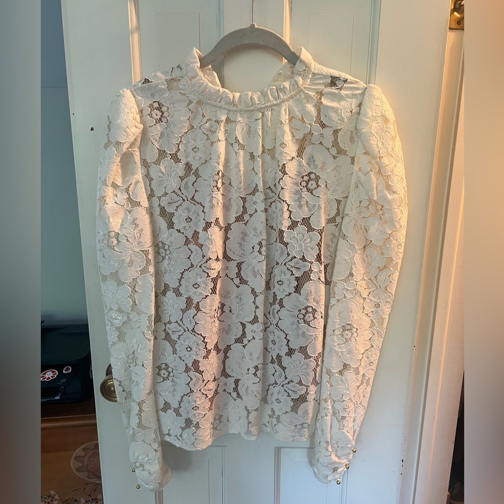 Wayf size S white sheer lace long sleeve top with cami liner